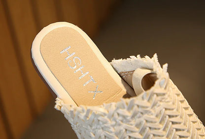 Spring Summer Girls Shoes Weaven Knitted Design Children Flat Shoes Kids Summer Sandals Princess Sweet Soft Fashion For Toddlers