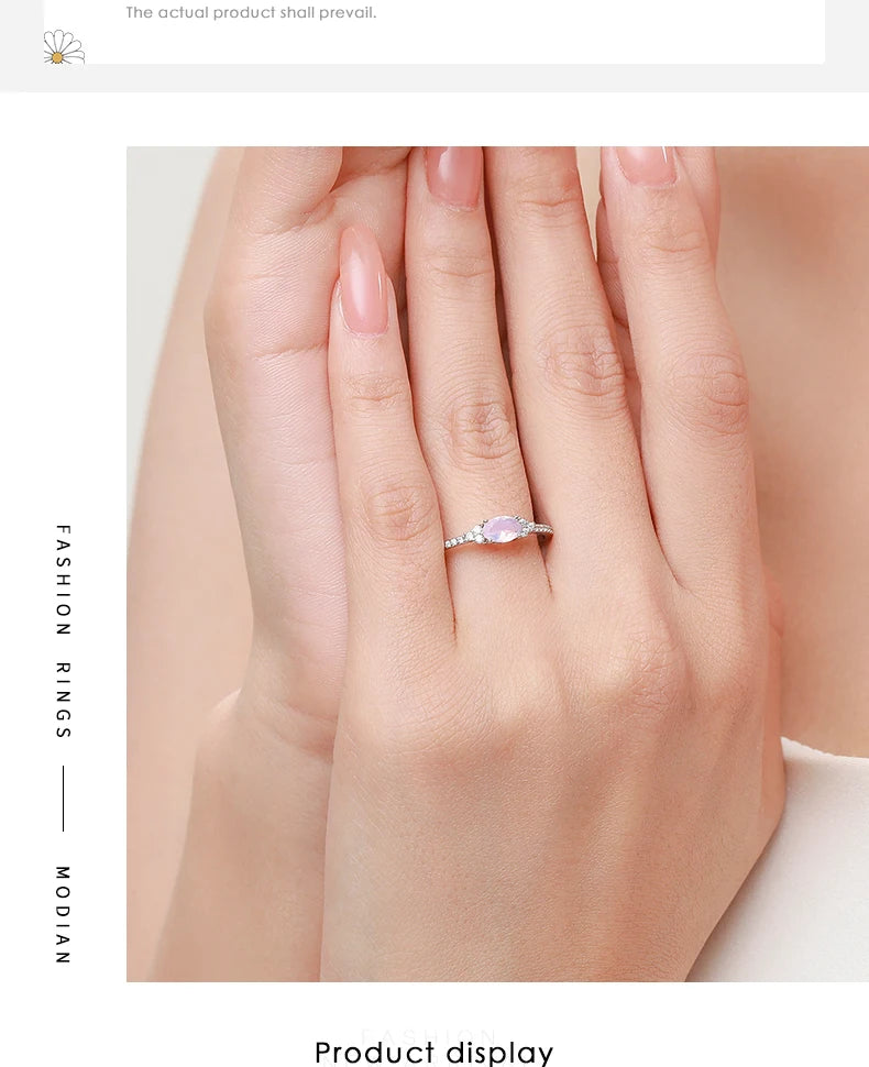 925 Sterling Silver Pink MoonStone Elegant Stackable Finger Ring Eternity Bands for Women Christmas Gifts Fine Jewelry