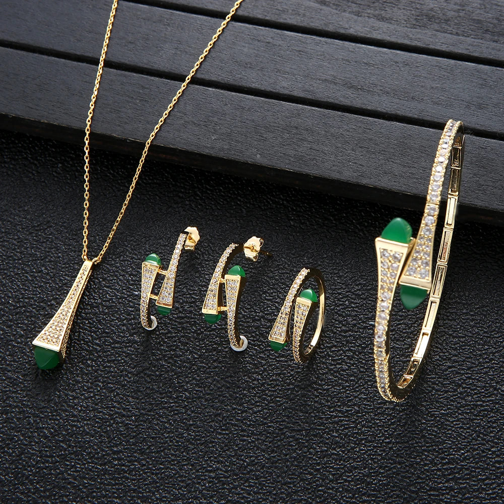 NOVO Conjunto de Joias 4 Peças de Marca Famosa em Formato de Gota para Mulheres Festa de Casamento Zircônia Cúbica Artesanato de Alta Qualidade Conjunto de Joias Nupciais Dubai