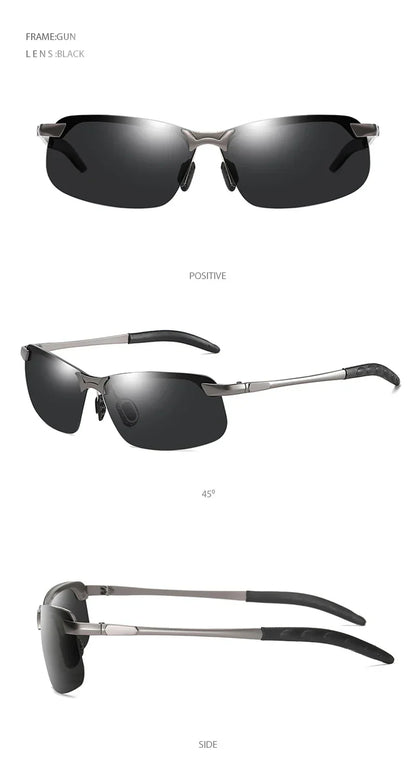 Half-frame Photochromic Sunglasses Men Women Vintage Metal Polarized Sun Glasses For Male Night Vision Driving Shades