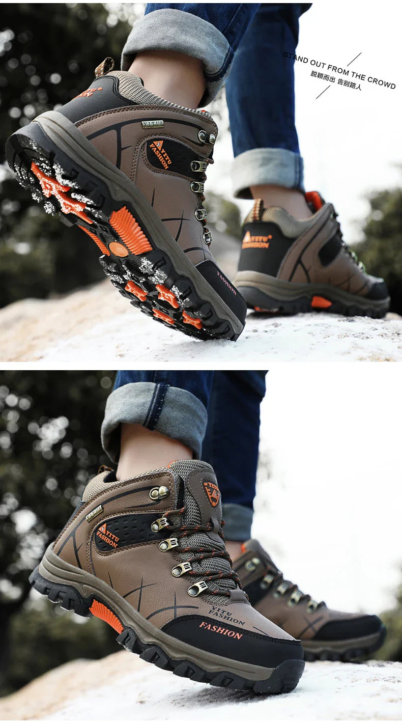 Men Winter Snow Boots Waterproof Leather Sneakers Super  Warm Men's Boots Outdoor Male Hiking Boots Work Shoes Size 39-47