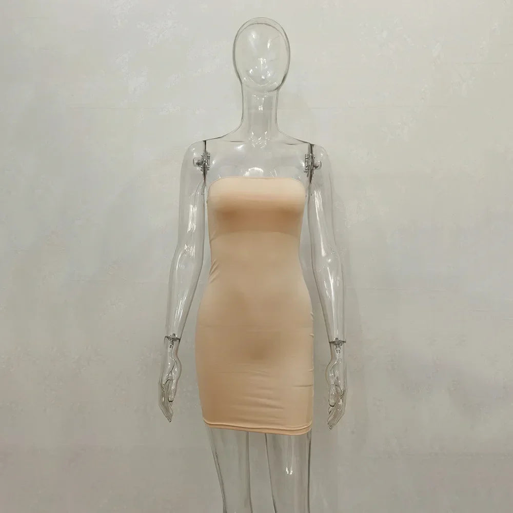 Off Shoulder Tube Dress Solid 2025 New Summer Women Bodycon Strapless Dress Black Mini Dress Women Slim Party Clubwear