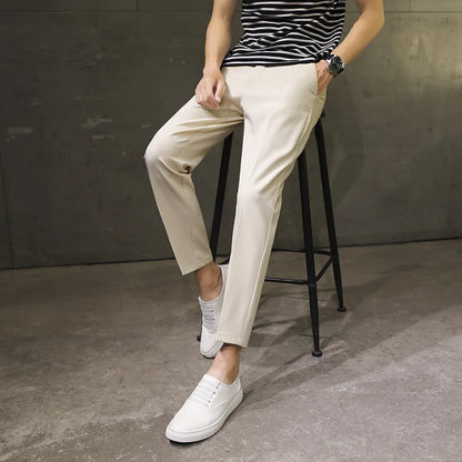 Spring Summer Men's Casual Pants Ankle Length Straight Classic Simplicity Solid Color Comfortable Male Business Pants