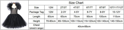 Girls Black Evil Queen Maleficent Tutu Dress Horns Wings Dark Witch Cosplay Carnival Halloween Costume for Kids Fancy Clothes