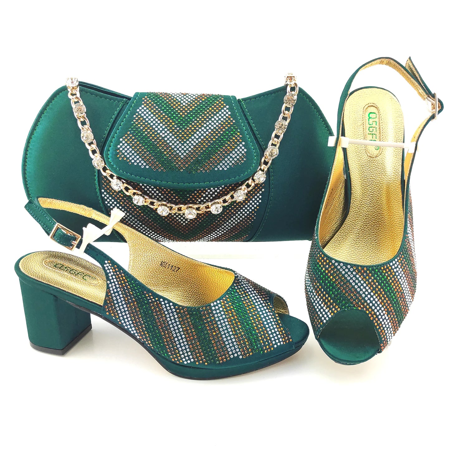 Newest Orange Color Good Quality Shining Printing Material Ladies Shoes and Bag Set African Concise Style For Wedding Party