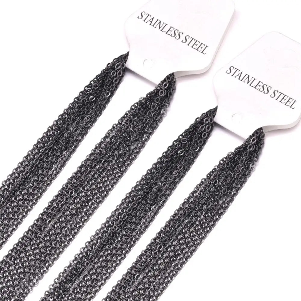 10Pcs/Lot Stainless Steel Chains 2mm/1mm O Shape Rolo Link Cuban Long Necklace For Women Pendant DIY Jewelry Wholesale