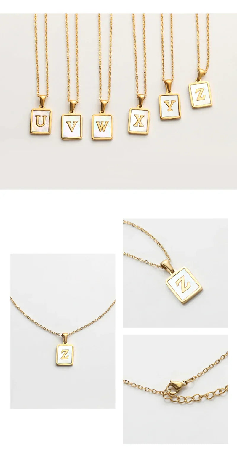 Minimalist Mother of Pearl Shell Stainless Steel Tarnish Free Initial Necklace Gold Plated Letter Necklace for Women
