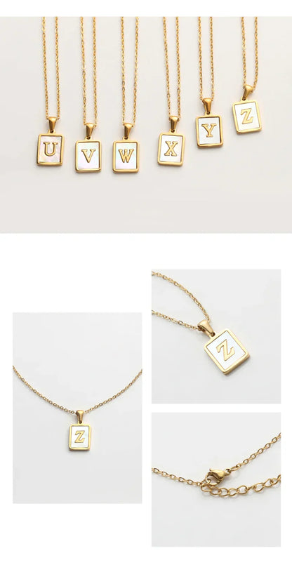 Minimalist Mother of Pearl Shell Stainless Steel Tarnish Free Initial Necklace Gold Plated Letter Necklace for Women