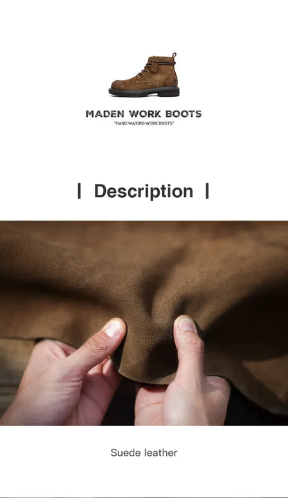 Men Vintage Split Suede Fleece-lined Boots Brown High-Top Work Boots Lace-Up Desert Ankle Rugged Sole Boots Outdoor Shoes