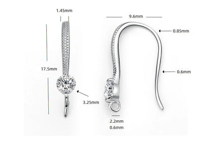 TrustDavis Real 925 Sterling Silver Fashion Dazzling CZ Opening Handmade Ear Hook Earring DIY Accessories Fine Jewelry HY365