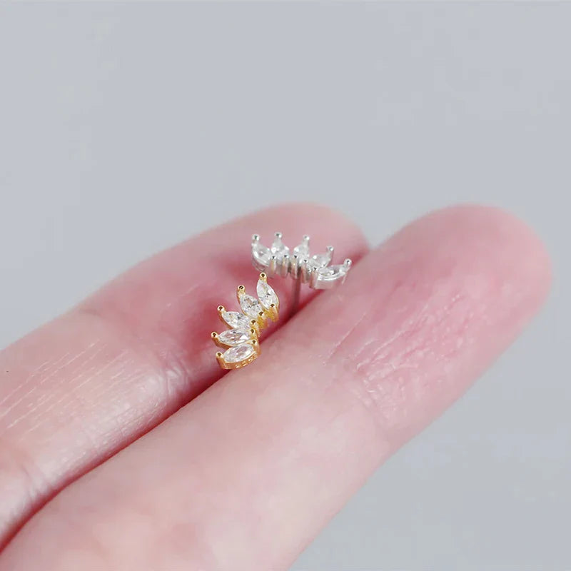 Luxury Genuine 925 Sterling Silver White Zircon Horse Eye Stud Earrings for Women Chic Office Youth Jewelry Accessories