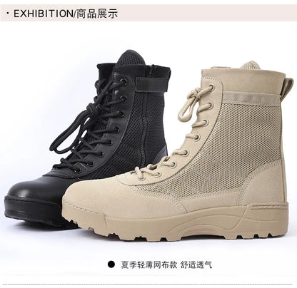 Men Breathable Mesh Tactical Boots Men Boots Outdoor Lightweight Hiking Shoes New Desert Combat Boots Work Men Shoes