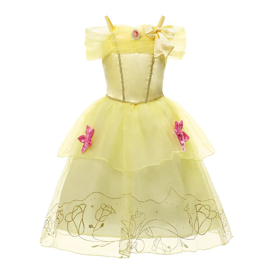 2-10Y Kids Prium Cosplay Elsa Anna Costume Dress 2025 Winter Long Mesh Princess DressGirl Christma Carnival Clothes Ball Gown