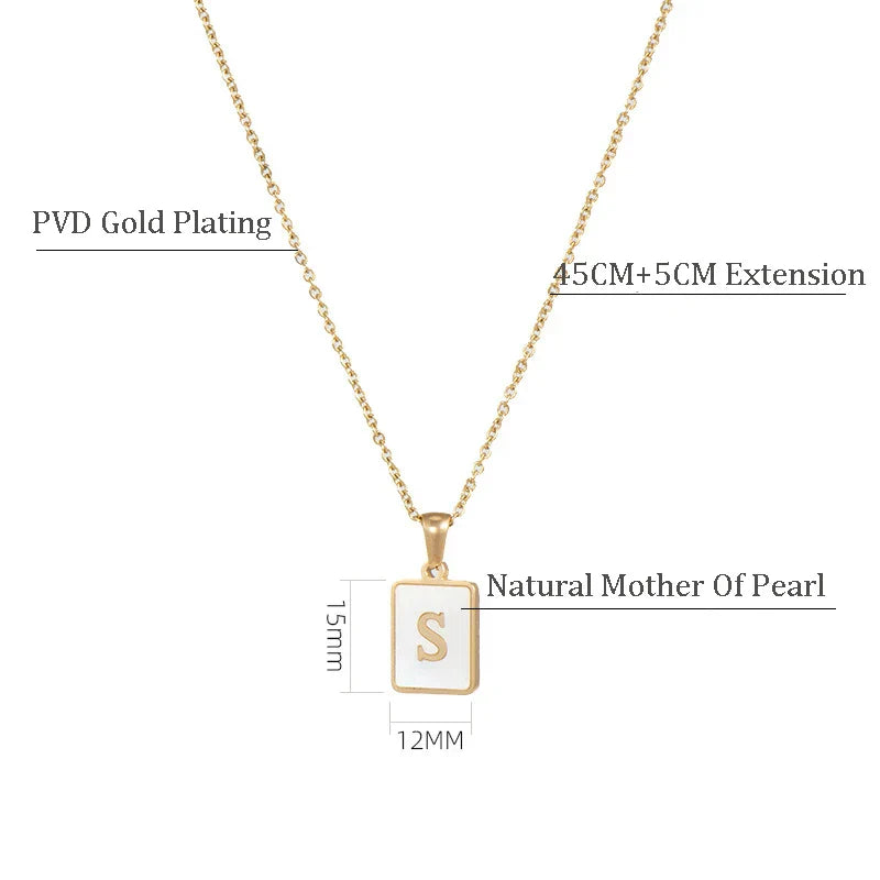 Minimalist Mother of Pearl Shell Stainless Steel Tarnish Free Initial Necklace Gold Plated Letter Necklace for Women