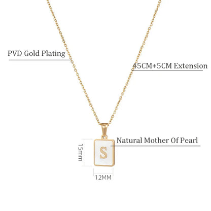 Minimalist Mother of Pearl Shell Stainless Steel Tarnish Free Initial Necklace Gold Plated Letter Necklace for Women