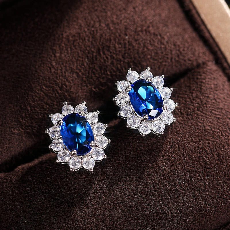 Fashion Sunflower Shape Stud Earrings Women Brilliant Oval Cubic Zirconia Luxury Female Party Jewelry Earring Top Quality