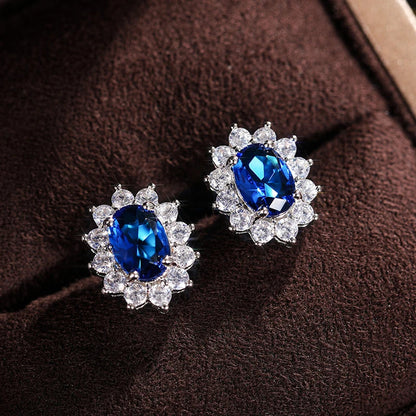 Fashion Sunflower Shape Stud Earrings Women Brilliant Oval Cubic Zirconia Luxury Female Party Jewelry Earring Top Quality