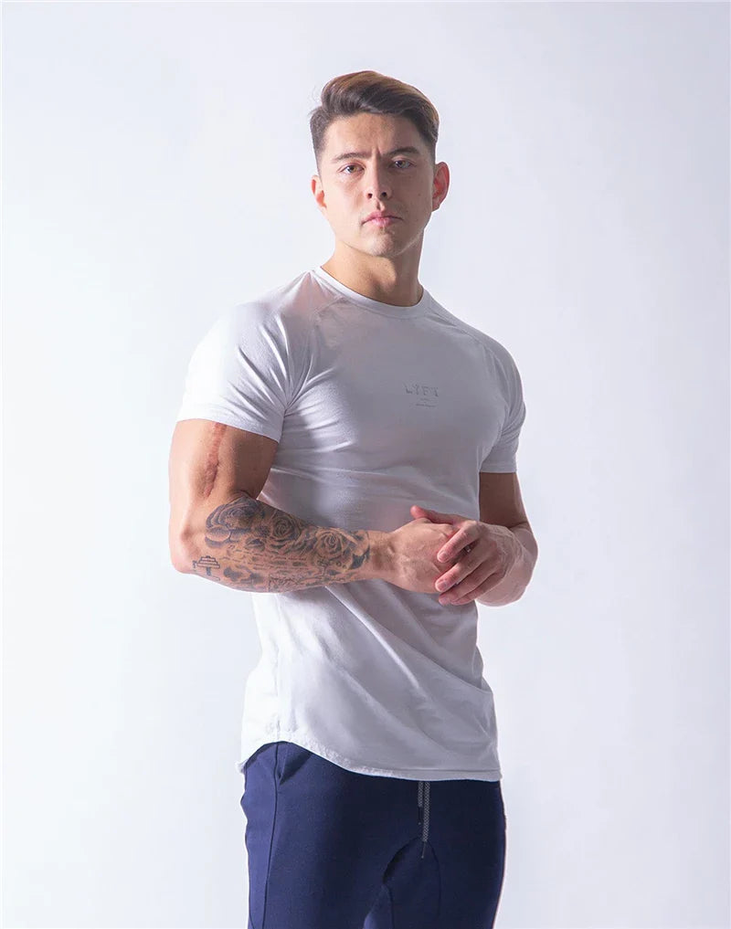 JP&UK Men T-shirt Short Sleeve Cotton Casual Gym Fitness T shirt Bodybuilding Workout Print Tees Tops Male LYFT Brand Clothing