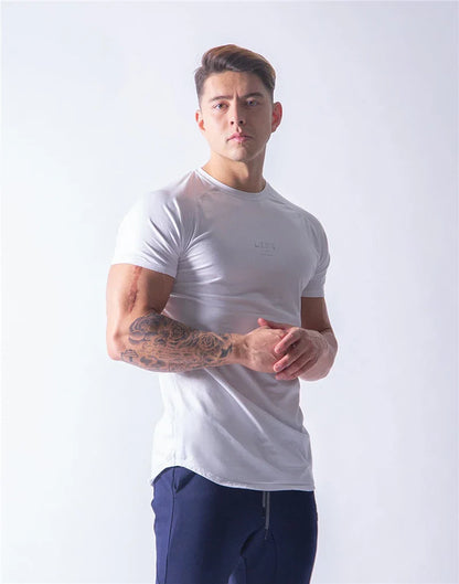 JP&UK Men T-shirt Short Sleeve Cotton Casual Gym Fitness T shirt Bodybuilding Workout Print Tees Tops Male LYFT Brand Clothing
