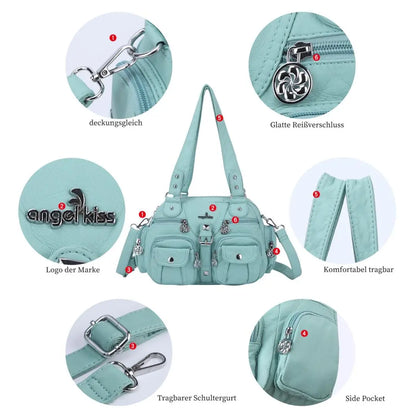 Women Small Handbags Satchel Top-handle Handbag PU Shoulder Bag 8”x11” Dumpling Pack Multi-pockets Shoulder Bag