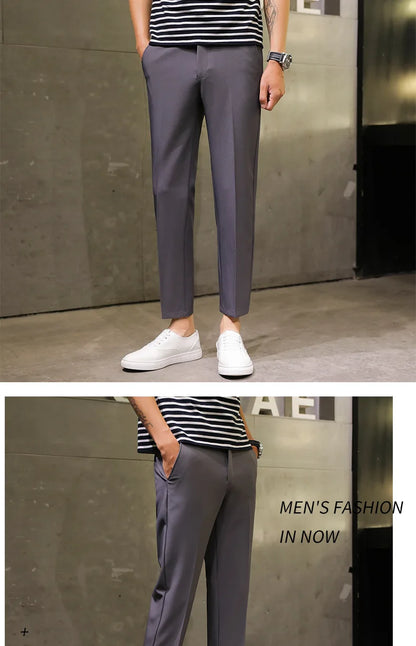 Spring Summer Men's Casual Pants Ankle Length Straight Classic Simplicity Solid Color Comfortable Male Business Pants