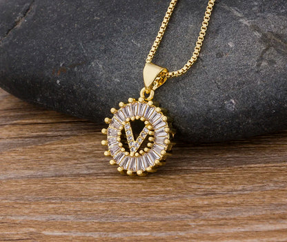 2 Colors Initial Letter Pendant 26 Letters Charm Name Necklace Top Quality Copper Zircon Jewelry Birthday Gift