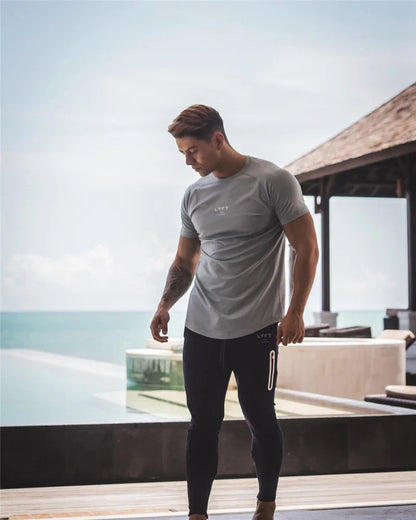 JP&UK Men T-shirt Short Sleeve Cotton Casual Gym Fitness T shirt Bodybuilding Workout Print Tees Tops Male LYFT Brand Clothing