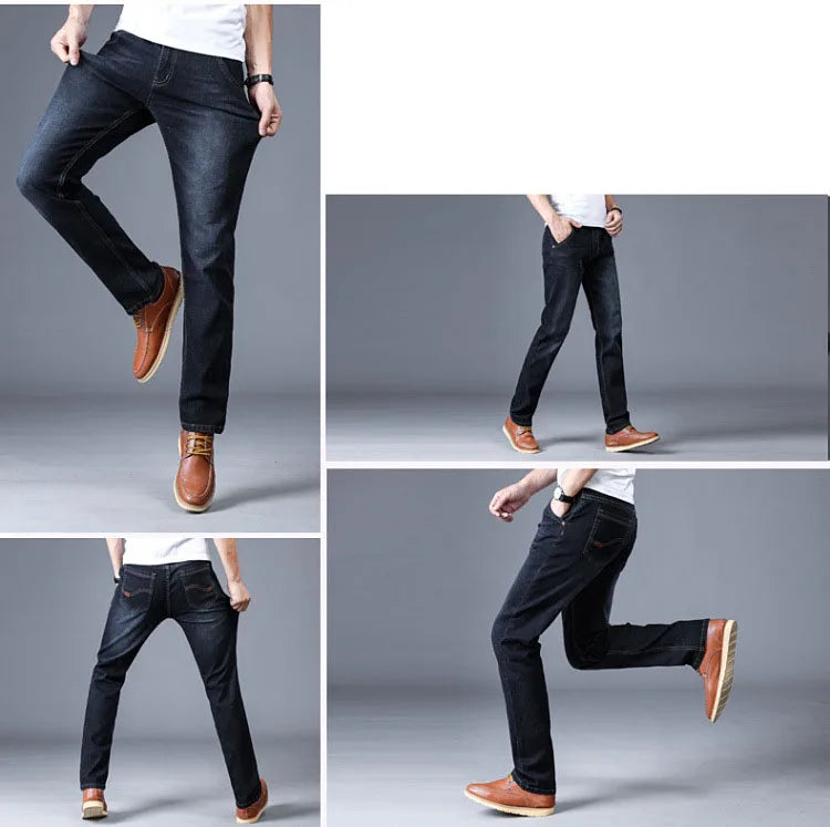 2024 New Men Stretch Jeans Male Classic Elasticity Business Jeans Men Fashion Comfortable Solid Slim Straight Long Denim Pants