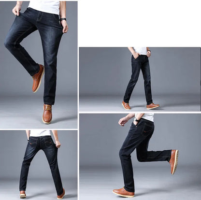 2024 New Men Stretch Jeans Male Classic Elasticity Business Jeans Men Fashion Comfortable Solid Slim Straight Long Denim Pants