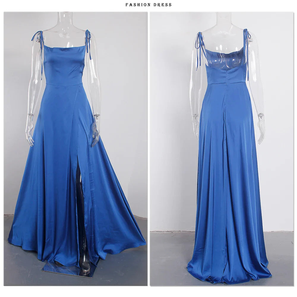 Sexy Mint Backless LaceUp Bridesmaid Dress Evening Gown Green Satin Slip Slit Leg Square Neck Wedding Party Long Dresses
