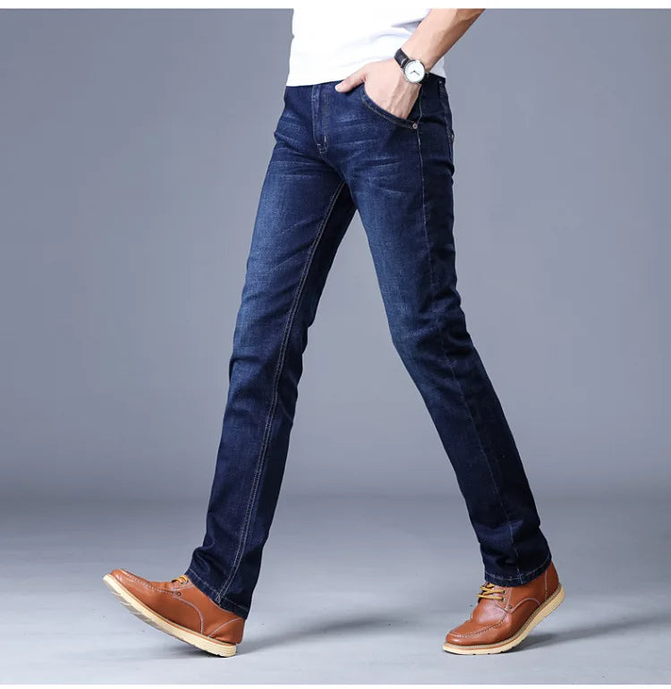2024 New Men Stretch Jeans Male Classic Elasticity Business Jeans Men Fashion Comfortable Solid Slim Straight Long Denim Pants