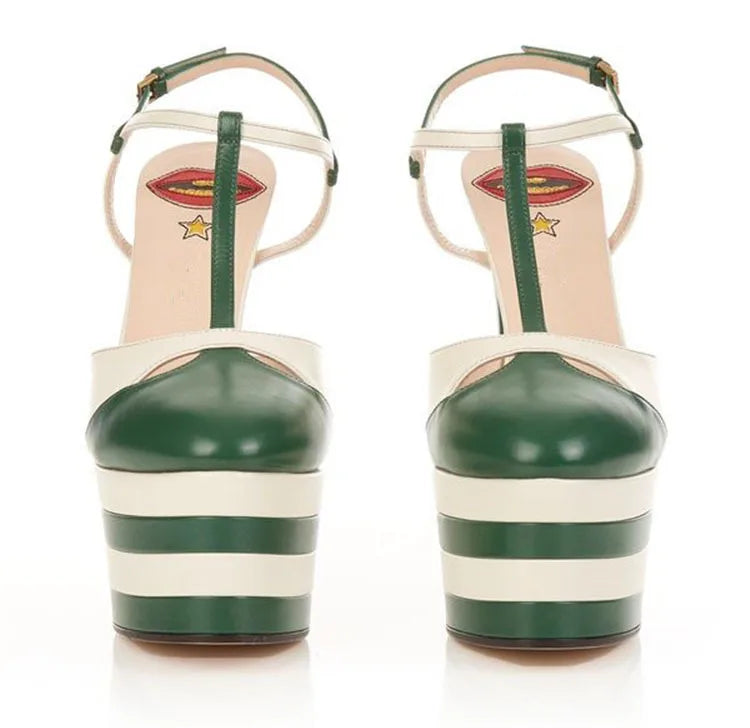 2026 Women's Round Head Sandals Thin Heels 5cm Thick Bottom Slope Heel Fish Mouth Rivet Sandal T-Platform Sandals Size34-43