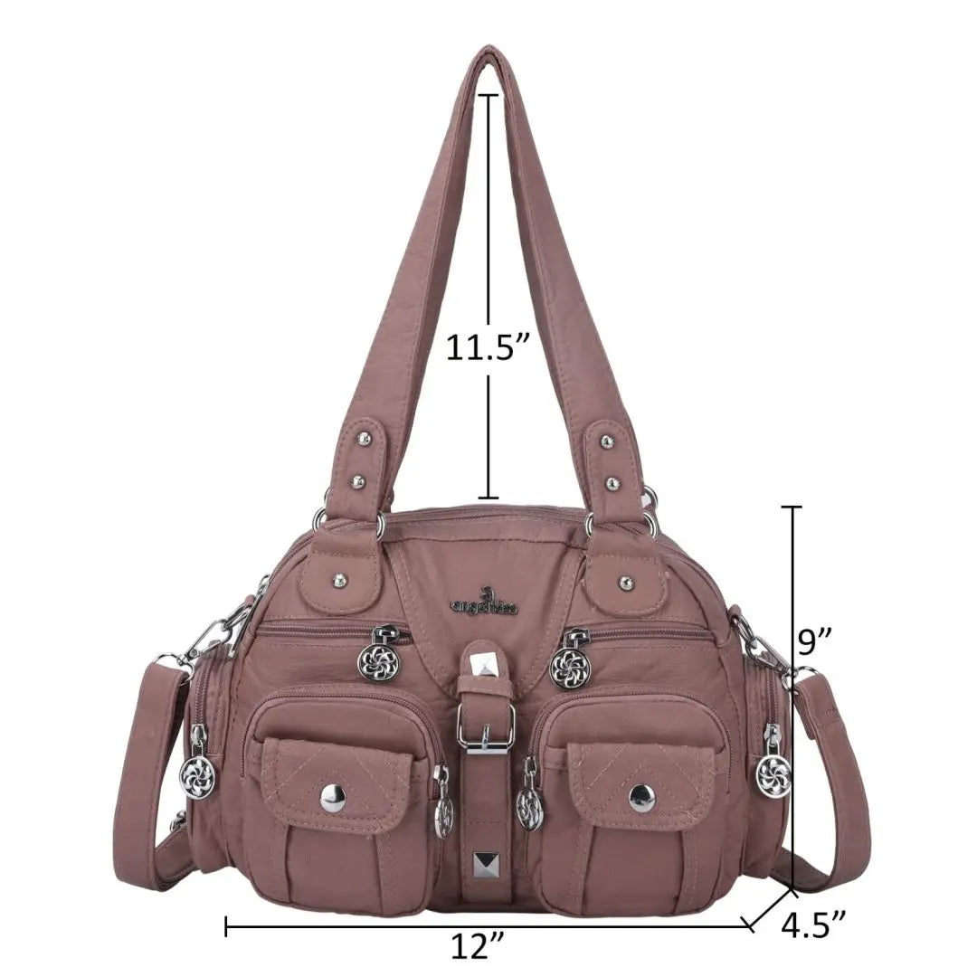 Women Small Handbags Satchel Top-handle Handbag PU Shoulder Bag 8”x11” Dumpling Pack Multi-pockets Shoulder Bag