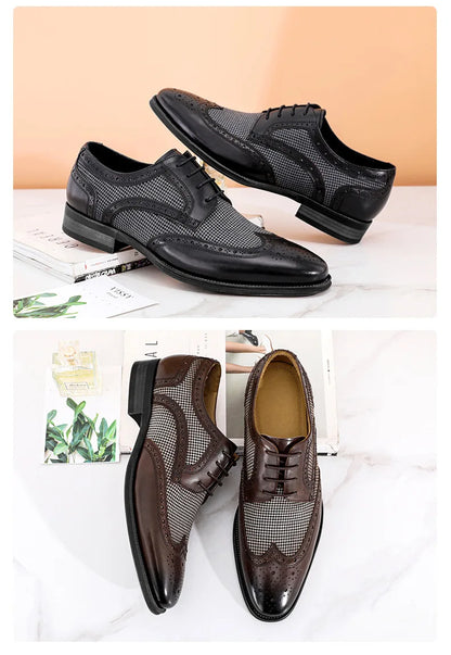 Men's Dress Shoes Leather Ventilation Lace-Up Fashion Bullock Men Shoes Formal Business Casual Spring Summer New