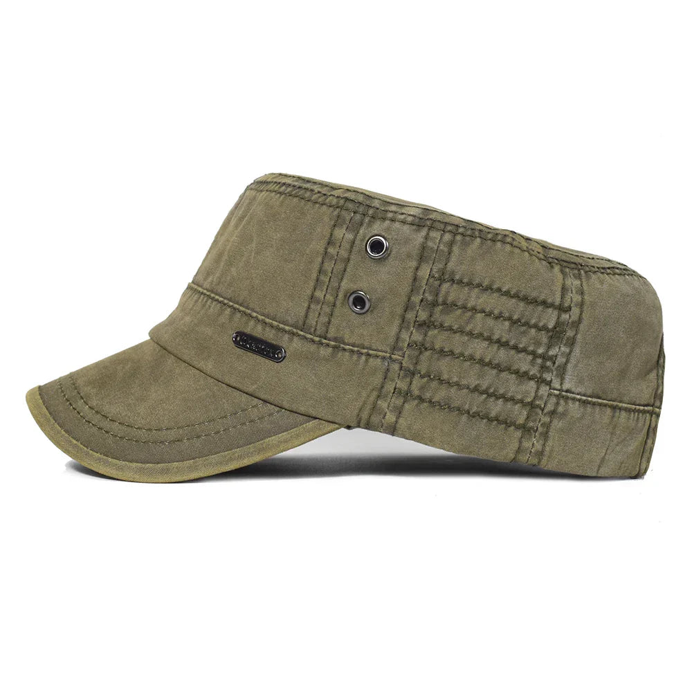 Four Seasons Washed Cotton Flat Caps Men Women Military cap Unique Design Vintage Flat Top Hat