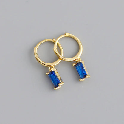 925 Sterling Silver Colorful Square Shiny Zircon Beads Piercing Stud Earrings for Women Fashion Gothic Exquisite Jewelry