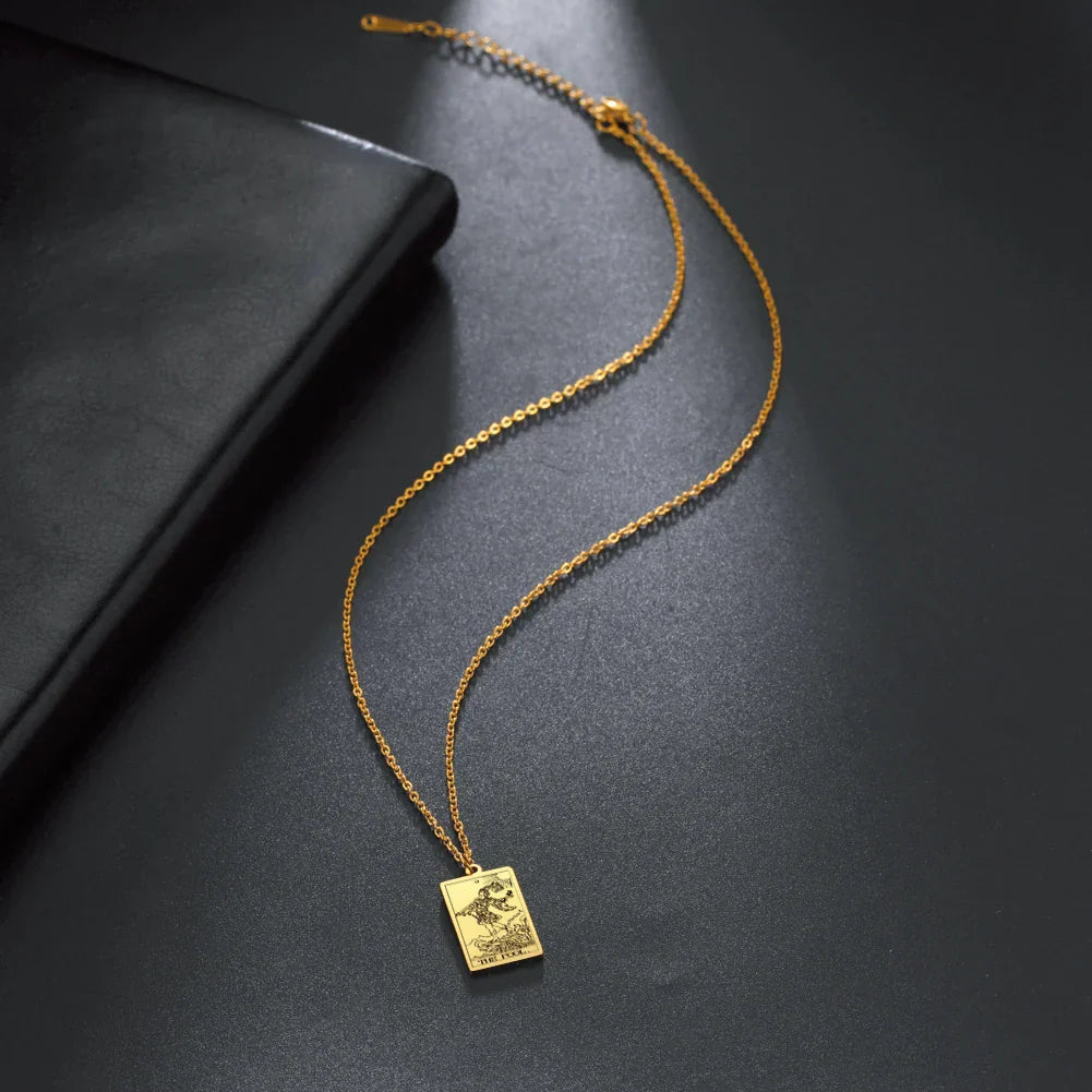 Tarot Cards Necklace Women Stainless Steel Necklace Wealth Amulet Classic Tarot Major Arcana Divination Charm Jewelry