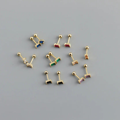 925 Sterling Silver Colorful Square Shiny Zircon Beads Piercing Stud Earrings for Women Fashion Gothic Exquisite Jewelry