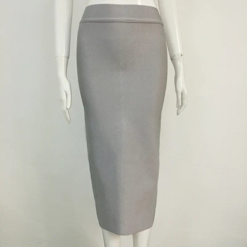Women Candy Color Sexy Neon Green Brown Orange Yellow Knee Length Bandage Pencil Skirt 2020 Designer Skirt Faldas 78cm