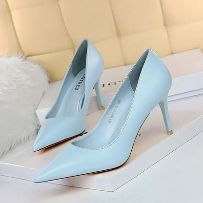 2023 Women 7.5cm 10.5cm High Heels Pumps Lady Wedding Bridal Scarpins Stripper Low Heels Plus Size Fetish Party Blue Pink Shoes