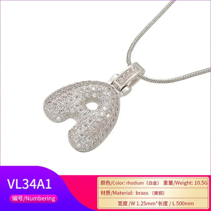 1.25x500mm Fat and lovely crystal brass silver color  letter necklace for women friends birthday gift model: VL34