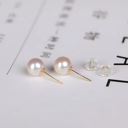 Real 18K Gold Earrings for Women Pure AU750 Natural Freshwater Pearl Earrings Simple Fashionable Fine Jewelry Gift