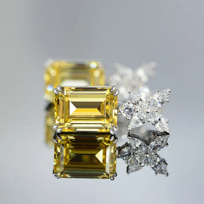 5A+ Yellow Zircon Stud Earrings for women High quality 925 Sterling Silver Sparking CZ Flower Earrings Wedding jewelry