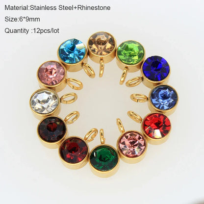 144Pcs/Lot Stainless Steel Birthstone Charms For Women Girl Pendant Earrings Bracelet Jewelry Gift Making DIY Accessories
