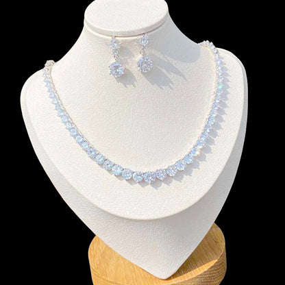 Fashion Water Drop Necklace A Necklace Set Composed Of Different Sizes Of Cubic Zirconia, Used For Party Wedding Jewelry