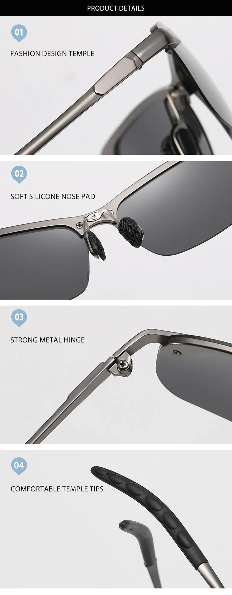 Half-frame Photochromic Sunglasses Men Women Vintage Metal Polarized Sun Glasses For Male Night Vision Driving Shades