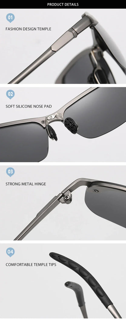 Half-frame Photochromic Sunglasses Men Women Vintage Metal Polarized Sun Glasses For Male Night Vision Driving Shades