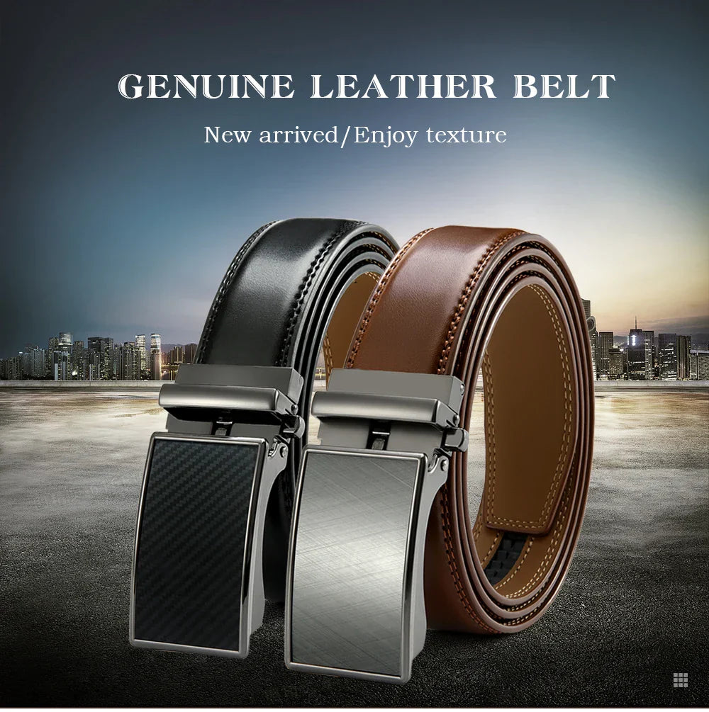 Mens Leather Belt  Automatic Genuine Leather Belts Belt Male Leisure Fashion Ratchet Belts for Men Pants Waistband Ремень