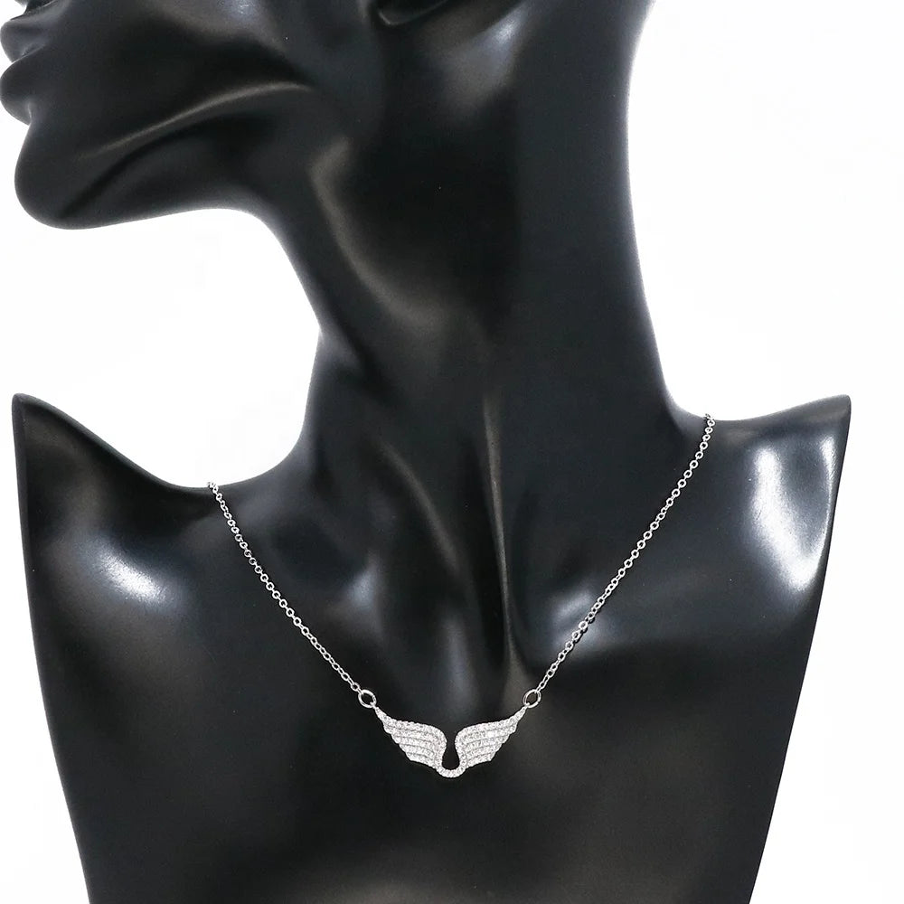 Fashion Women Chain Custom Necklace Angel wings Gold Plated Zircon Feather Necklace