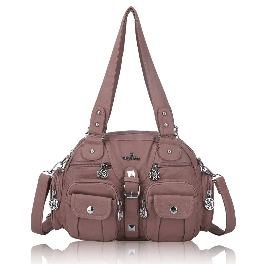 Women Small Handbags Satchel Top-handle Handbag PU Shoulder Bag 8”x11” Dumpling Pack Multi-pockets Shoulder Bag